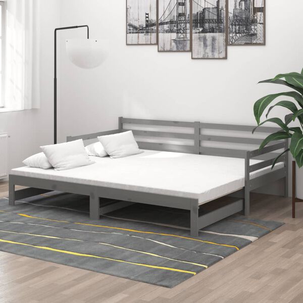 vidaXL daybed med udtr&aelig;k 2x(90x200) cm massivt fyrretr&aelig; gr&aring;