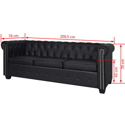 vidaXL 3-personers Chesterfield sofa kunstlæder sort