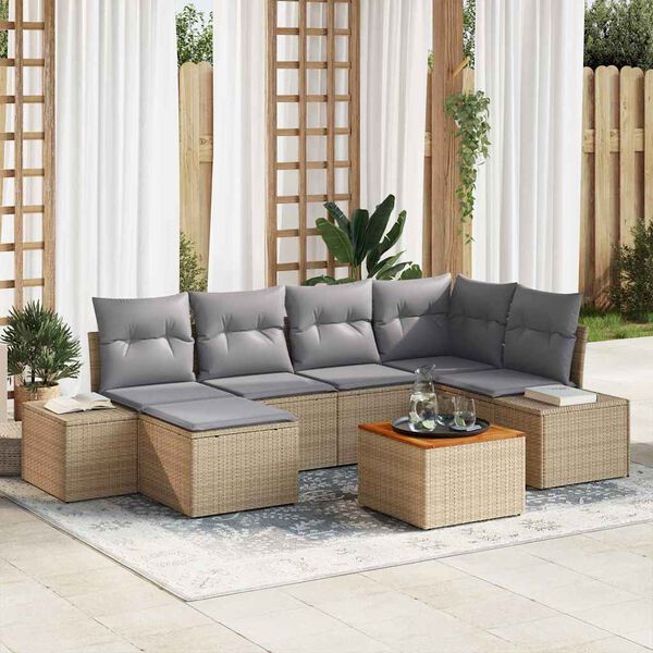 vidaXL Havesofa S&aelig;t med pude 7 pcs Beige polyrattan
