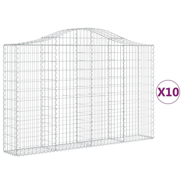 vidaXL buede gabionkurve 10 stk. 200x30x120/140 cm galvaniseret jern