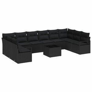 vidaXL Sofa S&aelig;t med pude 11 pcs Sort polyrattan
