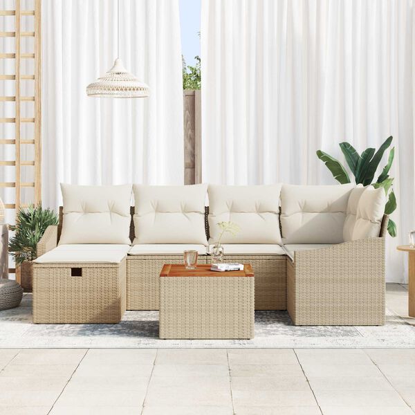 vidaXL Havesofa Sæt med pude med opbevaring 7 pcs Beige Poly rattan