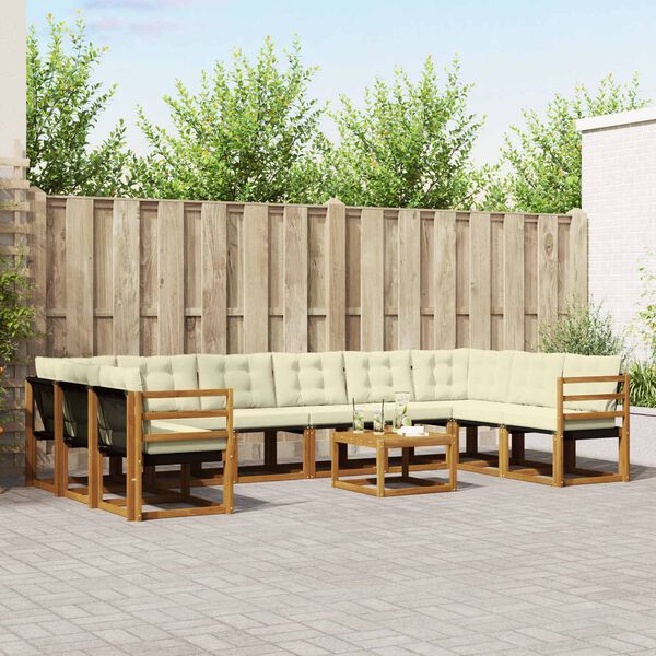 vidaXL Udend&oslash;rs sofagruppe med pude 11 pcs Naturlig og Fl&oslash;de