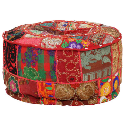 vidaXL puffe med patchwork rund bomuld håndlavet 40 x 20 cm rød