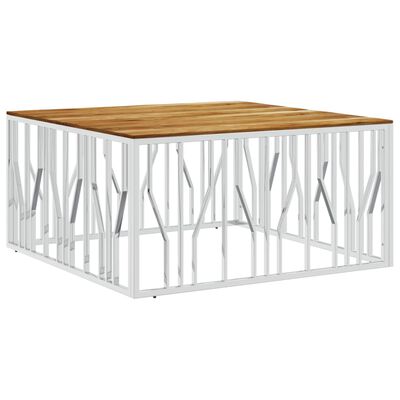 vidaXL sofabord rustfrit stål og massivt akacietræ sølvfarvet