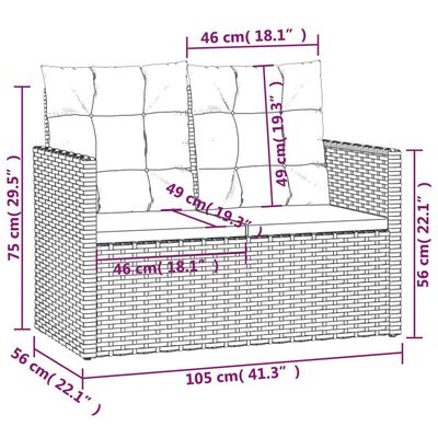 vidaXL havebænk med hynder 105 cm polyrattan grå