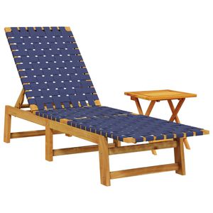vidaXL liggestol med bord massivt akacietr&aelig; og stof m&oslash;rkebl&aring;