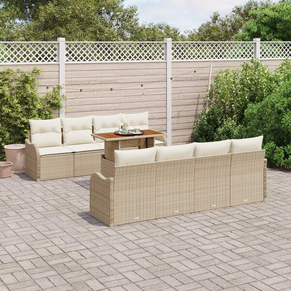 vidaXL Havesofa S&aelig;t med opbevaring 9 pcs Beige Poly rattan