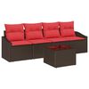 vidaXL Sofa S&aelig;t 5 stk. 3-Antal s&aelig;der Brun og R&oslash;d polyrattan