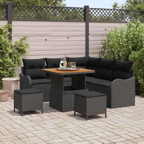 vidaXL Havesofa S&aelig;t 8 pcs Sort polyrattan