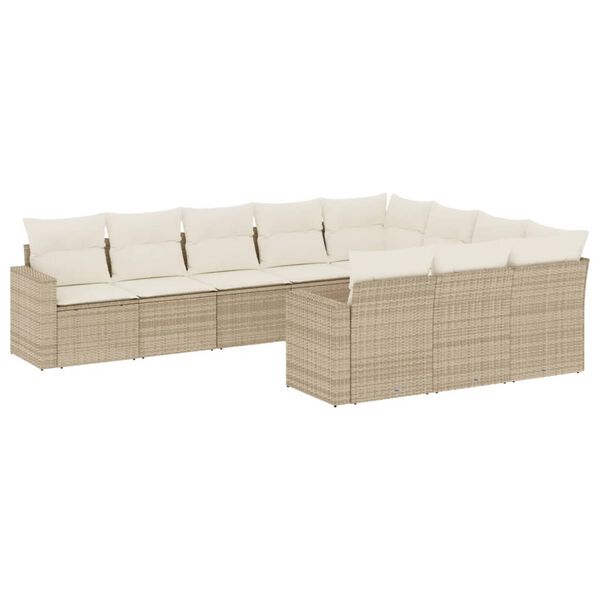 vidaXL sofasæt til haven 10 dele med hynder polyrattan beige