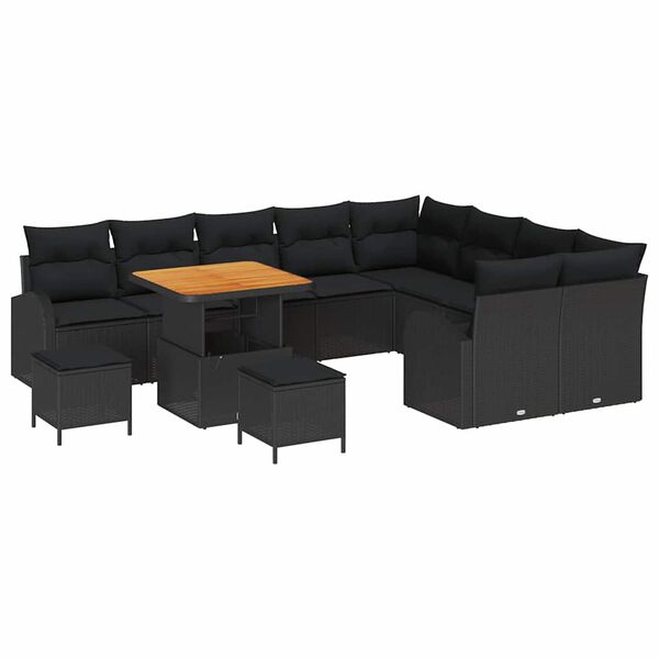vidaXL Havesofa S&aelig;t med pude 12 pcs Sort Poly rattan