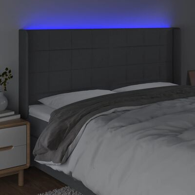 vidaXL sengegavl med LED-lys 203x16x118/128 cm stof mørkegrå