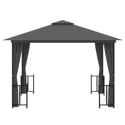 vidaXL pavillon med sidevægge og dobbelttag 3x3 m antracitgrå