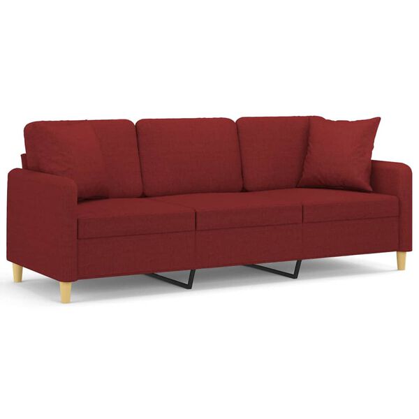 vidaXL 3-personers sofa med puder og hynder 180 cm stof vinr&oslash;d