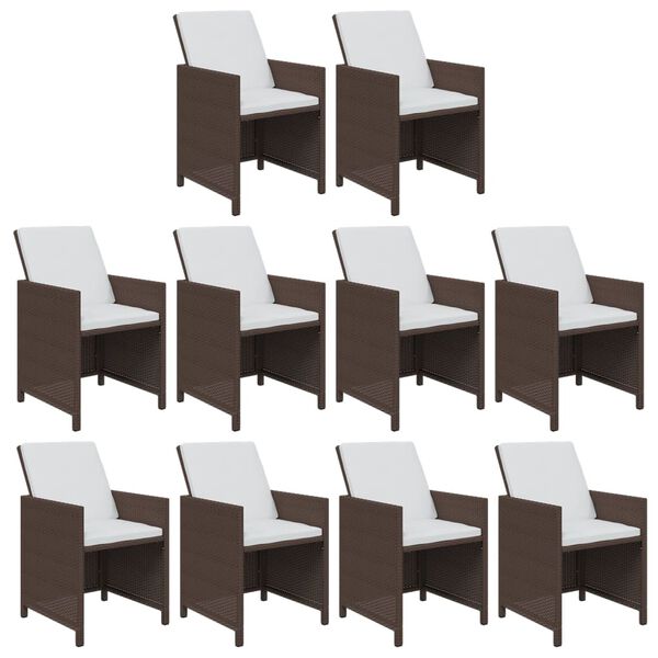 vidaXL spisebordss&aelig;t til haven med hynder 11 dele polyrattan brun