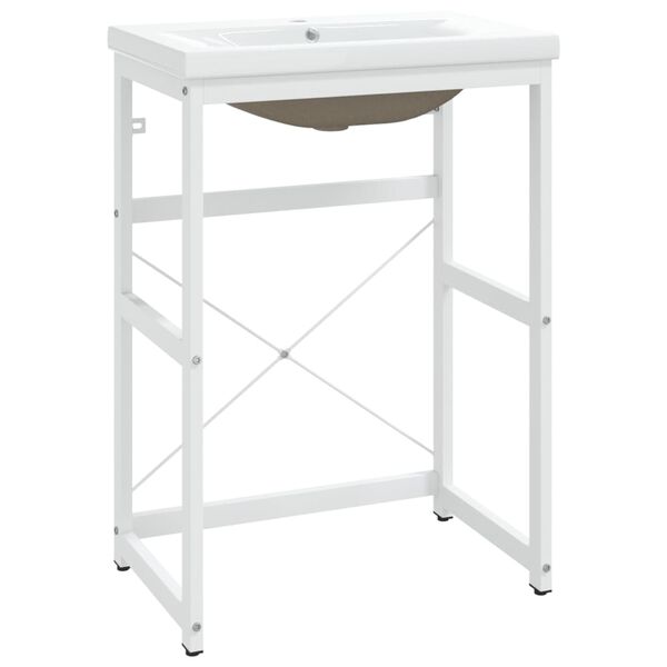 vidaXL indbygget h&aring;ndvask p&aring; stel jern hvid