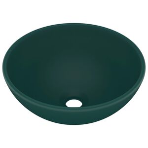 vidaXL luksuri&oslash;s h&aring;ndvask 32,5x14 cm rund keramisk mat m&oslash;rkegr&oslash;n