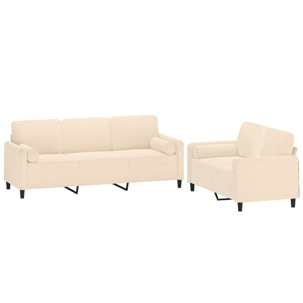 vidaXL sofas&aelig;t 2 dele med pyntepuder og hynder velour cremefarvet