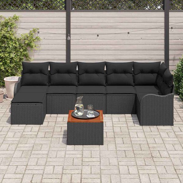 vidaXL Havesofa Sæt 8 pcs Sort Poly rattan