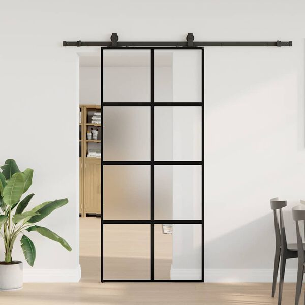 vidaXL skyded&oslash;r med hardwares&aelig;t 90x205 cm h&aelig;rdet glas sort