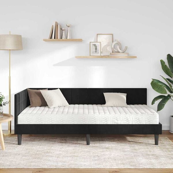 vidaXL Hj&oslash;rnesengramme med Madras med hovedg&aelig;rde 2 pcs Sort Fl&oslash;jl