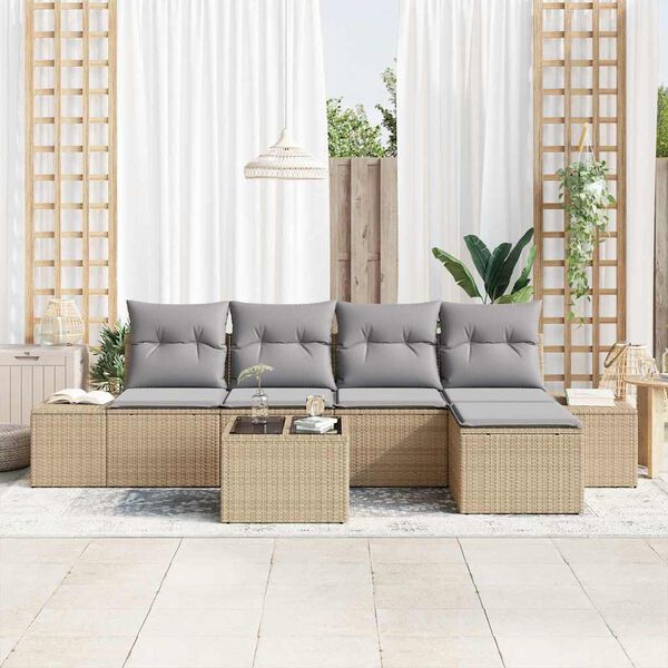 vidaXL Havesofa S&aelig;t med pude 6 pcs Beige polyrattan