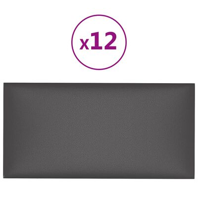 vidaXL vægpaneler 12 stk. 30x15 cm 0,54 m² kunstlæder grå