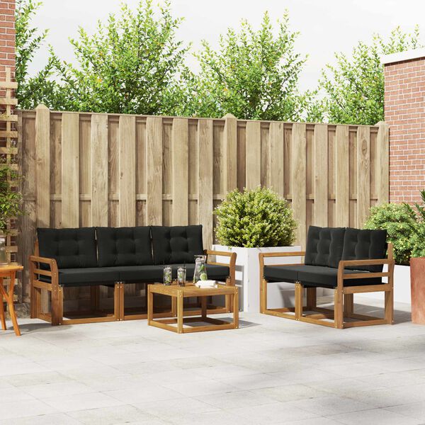 vidaXL Udend&oslash;rs sofagruppe med pude 6 pcs Naturlig og sort