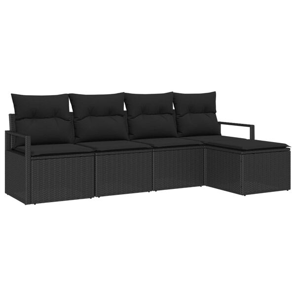 vidaXL Sofa S&aelig;t med pude 5 pcs Sort polyrattan