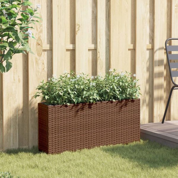 vidaXL plantekasse med hjul og 2 krukker 90x20x40 cm polyrattan brun