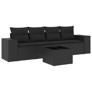 vidaXL sofas&aelig;t til haven 5 dele med hynder polyrattan sort