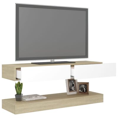 vidaXL tv-bord med LED-lys 120x35 cm hvid og sonoma-eg