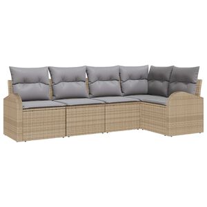 vidaXL Havesofa S&aelig;t med pude 5 pcs Beige og lys gr&aring; polyrattan