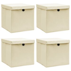 vidaXL opbevaringskasser med l&aring;g 4 stk. 32x32x32 stof cremefarvet