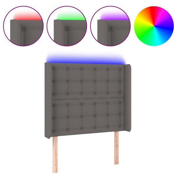 vidaXL sengegavl med LED-lys 83x16x118/128 cm kunstl&aelig;der gr&aring;