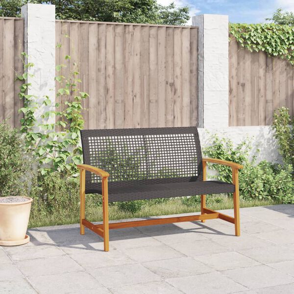 vidaXL havebænk 112 cm polyrattan og akacietræ sort