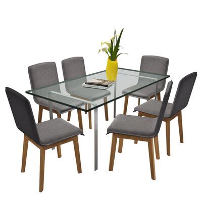 vidaXL spisebordsstole 6 stk. lysegråt stof massivt egetræ