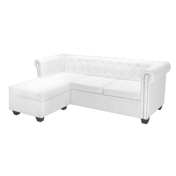 vidaXL L-formet Chesterfield sofa kunstl&aelig;der hvid