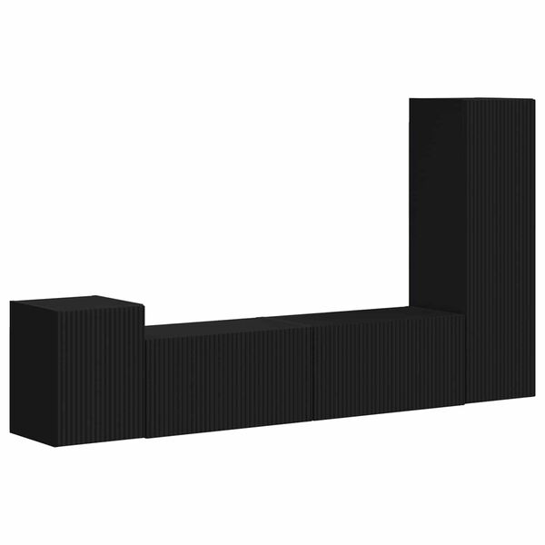 vidaXL TV-m&oslash;bels&aelig;t V&aelig;gmonteret 4 pcs Sort Konstrueret tr&aelig;