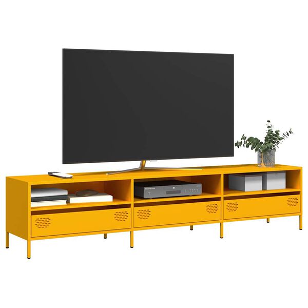 vidaXL tv-bord 202x39x43,5 cm koldvalset st&aring;l sennepsgul