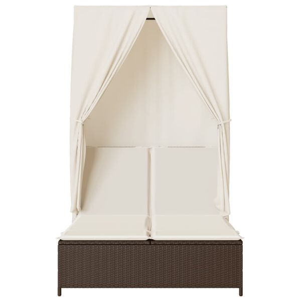 vidaXL solseng med tag og gardiner polyrattan brun