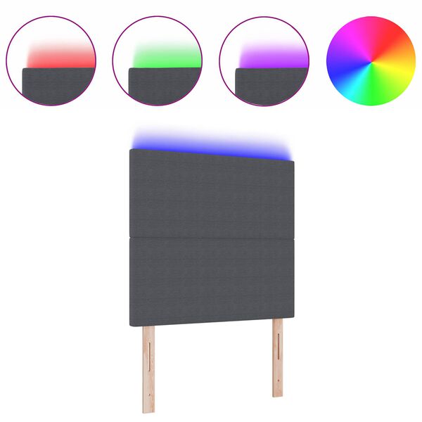 vidaXL LED sengegavl med LED -strimmellys M&oslash;rkegr&aring; 100 cm Polyester