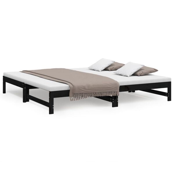 vidaXL daybed med udtr&aelig;k 2x(90x200) cm massivt fyrretr&aelig; sort