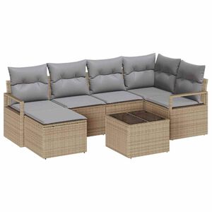 vidaXL Sofa S&aelig;t med pude 7 pcs Beige polyrattan