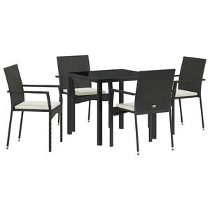 vidaXL Have Spisebordss&aelig;t med pude 5 pcs Sort polyrattan