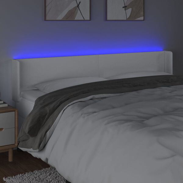 vidaXL sengegavl med LED-lys 183x16x78/88 cm kunstl&aelig;der hvid
