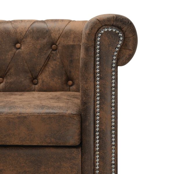 vidaXL L-formet Chesterfield sofa imiteret ruskind brun