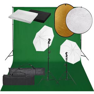 vidaXL fotostudies&aelig;t med lampes&aelig;t + baggrund og reflektor