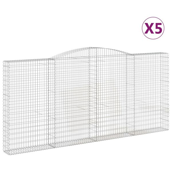 vidaXL buede gabionkurve 5 stk. 400x30x180/200 cm galvaniseret jern